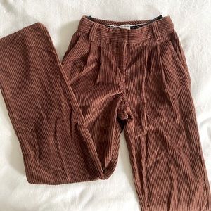 Aritzia Cognac Corduroy Pleated Pants size 24, 30” inseam